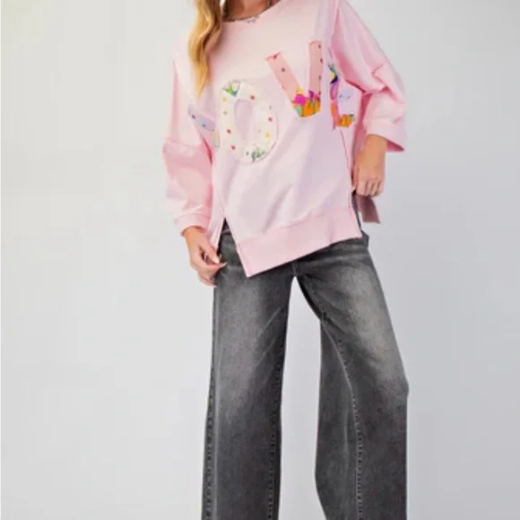 POL Pink 'LOVE' Appliqué Sweatshirt - Picture 2 of 7